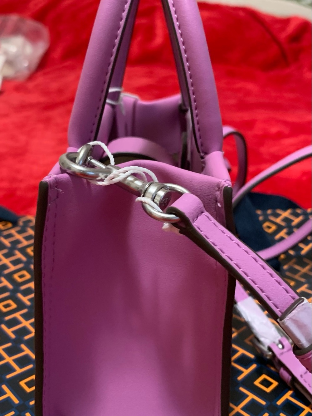 Tory Burch Lilac Leather Mini Tote with Logo Medallion - Picture 5 of 9